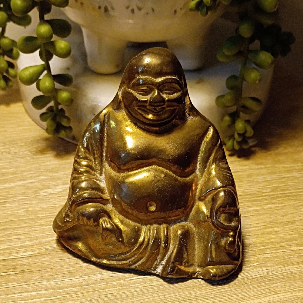 Vintage Brass Laughing Buddha Figure Lucky